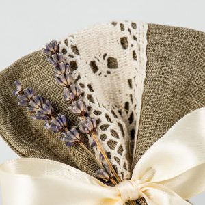 Wedding favor pouch with canvas and lace